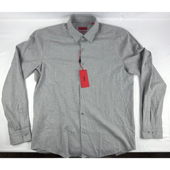 NWT HUGO Red Label By Hugo Boss Casual Slim Fit Long Sleeve Dress Shirt Grey Siz - Picture 1 of 8